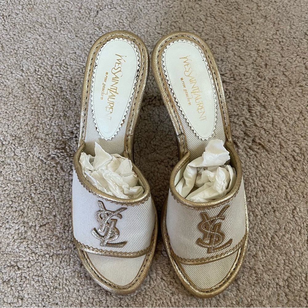 Yves Saint Laurent Gold Logo Mules size 37 Made in Italy - Picture 6 of 10